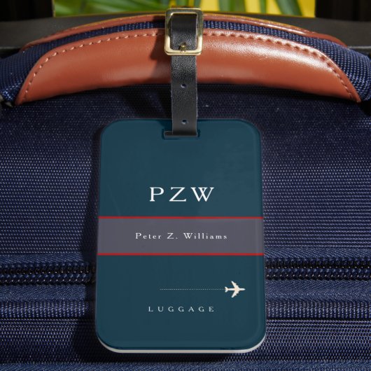 ネイビーブルーストライプの名前エレガント付き ラゲッジタグ (正面インサイチュ2)