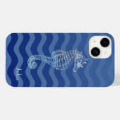 ネイビーブルーストライプの波とタツノオトシゴ Case-Mate iPhoneケース (裏面 (横))