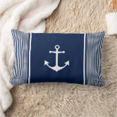 ネイビーブルーストライプの航海のピローいかり ランバークッション (ブランケット)