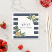 ネイビーブルーストライプウォーターカラーレモンブライダルシャワー スタンダードカクテルナプキン (インサイチュ)