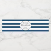 ネイビーブルーストライプクリスマスシルバーカスタムクリスマス ペットボトルラベル (シングルラベル)