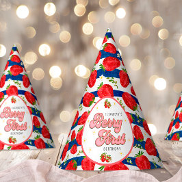 ネイビーブルーストライプズホワイト1stバースデーベリーファースト パーティーハット