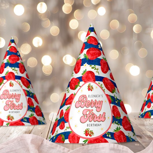ネイビーブルーストライプズホワイト1stバースデーベリーファースト パーティーハット