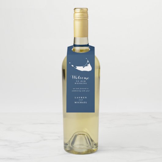 ネイビーブルーストライプニュータケットアイランド結婚式の引き出物 ボトルネックタグ (ボトル)