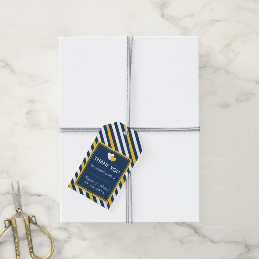 ネイビーブルーストライプハートパタ結婚ーンのギフトラベル ギフトタグ (より糸付き)