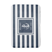 ネイビーブルーストライプファミリー名航海のいかり バスマット (正面縦)
