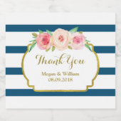 ネイビーブルーストライプフローラピンク金ゴールドビアラベル ビールラベル (シングルラベル)