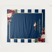 ネイビーブルーストライプフローラブルゴーニュ結婚の背景 タペストリー (正面(横))