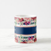 ネイビーブルーストライプフローラ名ブルゴーニュパーソナライズされたー コーヒーマグカップ (中央)