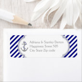 ネイビーブルーストライプホワイトいかり&航海の結婚ズ ラベル (インサイチュ)