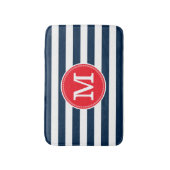 ネイビーブルーストライプホワイトミニマルはっきりしたモノグラム バスマット (正面縦)