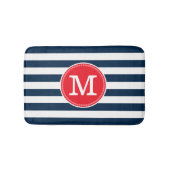 ネイビーブルーストライプホワイトミニマルはっきりしたモノグラム バスマット (正面)
