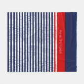 ネイビーブルーストライプホワイトレエレガントッド フリースブランケット (正面(横))