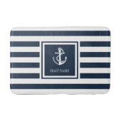 ネイビーブルーストライプボートネーム航海のいかり バスマット (正面)