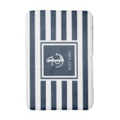 ネイビーブルーストライプボートネーム航海アンカー バスマット (正面縦)