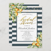 ネイビーブルーストライプレモンシトラスブライダルシャワー 招待状 (正面/裏面)