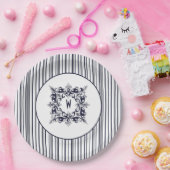 ネイビーブルーストライプヴィンテージラベルとモノグラム ペーパープレート (パーティー)