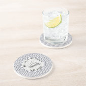 ネイビーブルーストライプヴィンテージラベルと名前 コースター (側面)