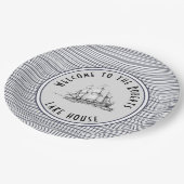 ネイビーブルーストライプヴィンテージラベルと名前 ペーパープレート (アングル)