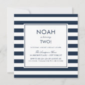 ネイビーブルーストライプ子供の誕生日パーティの招待状 招待状 (正面)