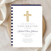 ネイビーブルーストライプ宗教十字少年の確認 招待状