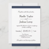 ネイビーブルーストライプ結婚式招待状ホワイトグレー 招待状 (正面)