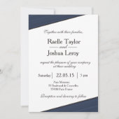 ネイビーブルーストライプ結婚式招待状ホワイトグレー 招待状 (正面)