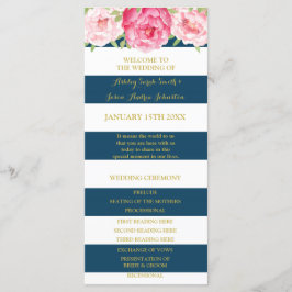 ネイビーブルーストライプ結婚式 プログラムピンクウォーター プログラム