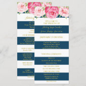 ネイビーブルーストライプ結婚式 プログラムピンクウォーター プログラム (正面/裏面)