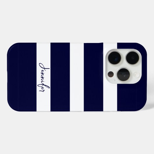 ネイビーブルーストライプ&ホワイトストライプズ Case-Mate iPhoneケース (裏面 (横))