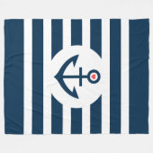 ネイビーブルーストライプ&ボー航海のトいかり フリースブランケット (正面(横))