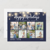 ネイビーブルーストリングライツフォトコラージホリデー ポストカード (正面/裏面)