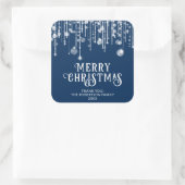 ネイビーブルーストリングライトクリスマスパーティーの好意 スクエアシール (バッグ)