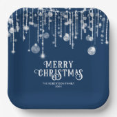 ネイビーブルーストリングライトクリスマスパーティー ペーパープレート (正面)