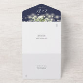 ネイビーブルーストリングライトグリーナリーモノグラム結婚ズ オールインワン招待状 (外側)
