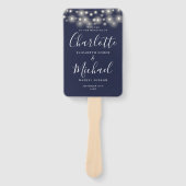 ネイビーブルーストリングライトスクリプト結婚式 プログラム ハンドファン (正面)