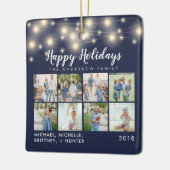 ネイビーブルーストリングライト8フォトホリデー セラミックオーナメント (左)
