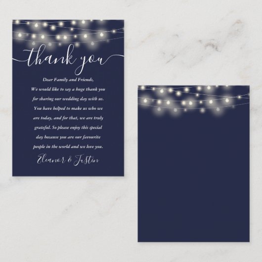ネイビーブルーストリングラ結婚イツサンキュープレイス プレイスカード (正面/裏面)