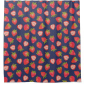 ネイビーブルーストロベリーパターン シャワーカーテン (正面)