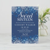 ネイビーブルースノーフレークウィンタースウィート16誕生日 招待状 (スタンド正面)