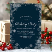 ネイビーブルースノーフレーククリスマスパーティーホリデー 招待状