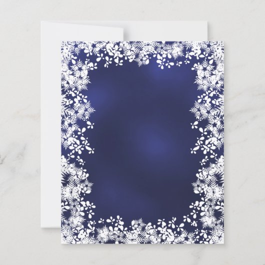 ネイビーブルースノーフレーク冬の結婚式の招待状 (裏面)