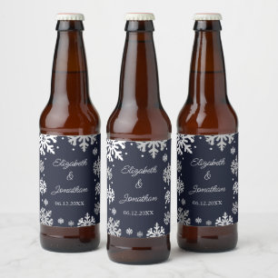 ネイビーブルースノーフレーク冬の結婚式 ビールラベル