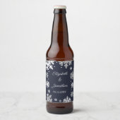 ネイビーブルースノーフレーク冬の結婚式 ビールラベル (正面)
