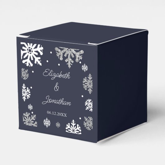 ネイビーブルースノーフレーク冬の結婚式 フェイバーボックス (正面サイド)