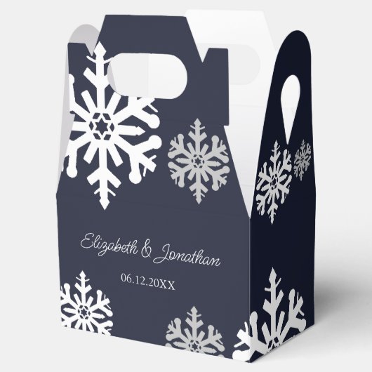 ネイビーブルースノーフレーク冬の結婚式 フェイバーボックス (オープン)