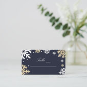 ネイビーブルースノーフレーク冬の結婚式 プレイスカード (スタンド正面)