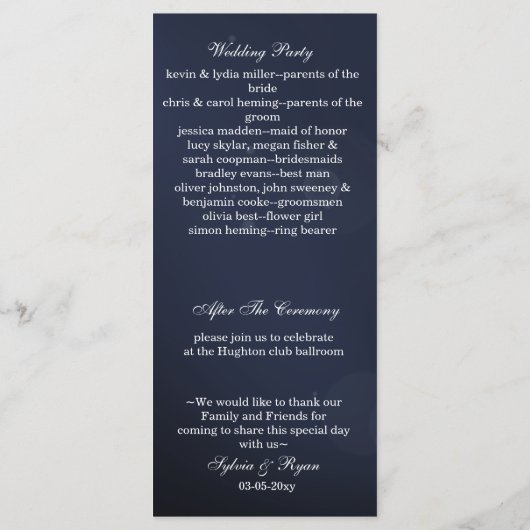 ネイビーブルースノーフレーク冬の結婚式 プログラム (裏面)