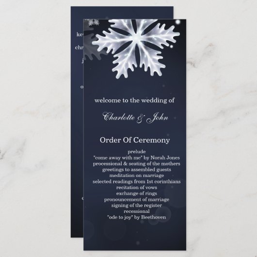 ネイビーブルースノーフレーク冬の結婚式 プログラム (正面/裏面)