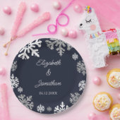 ネイビーブルースノーフレーク冬の結婚式 ペーパープレート (パーティー)